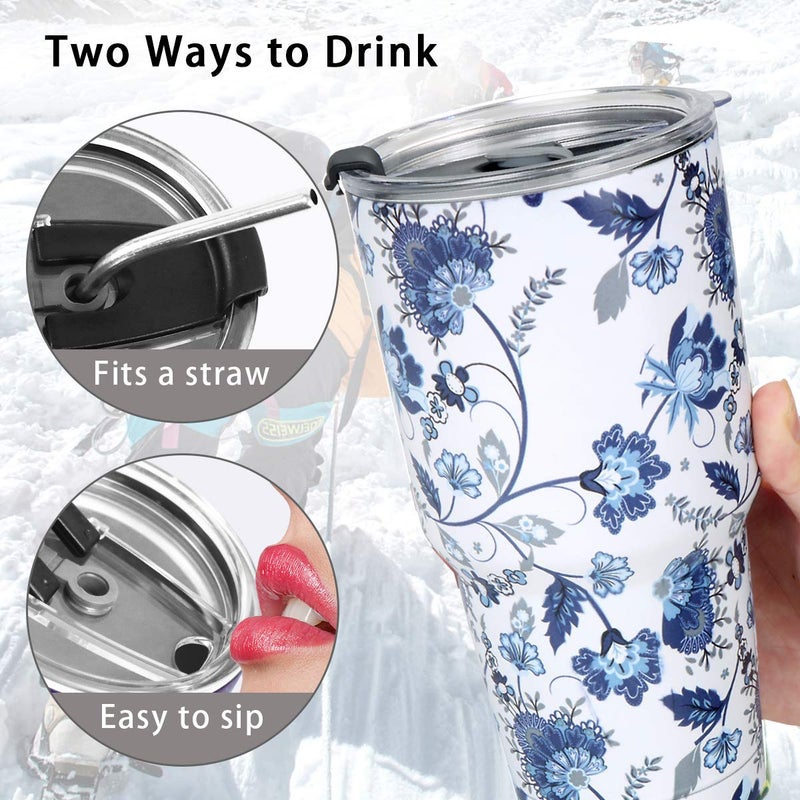 SYACOT 30oz Tumbler Double Wall Stainless Steel Vacuum Insulated Travel Mug with Splash-Proof Lid Metal Straw and Brush - Image 3